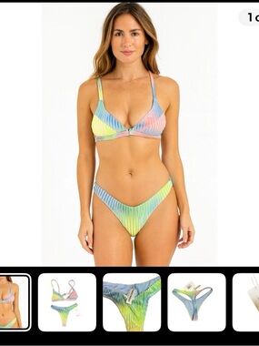 Dippin' Daisy's Pastel Rainbow Ribbed Bikini - Blue, Yellow, Pink, Green